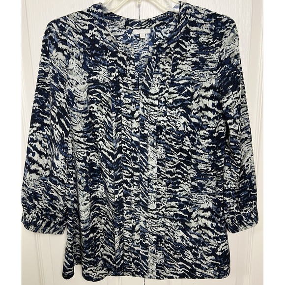 Talbots Tops - Talbots Womens Blouse Size‎ Small Blue Black Abstract Animal Print Pleated Front